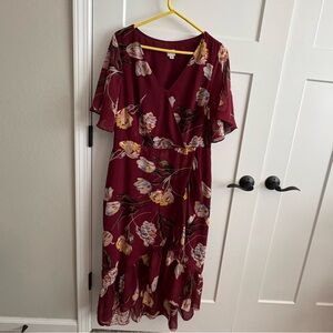 A new day, XXL, wrap style V-neck floral high/low dress. Dressy, casual, school.